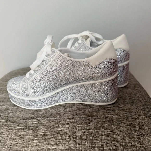 White Crystal Platform Lace-Up Sneakers - Women - Picture 2 of 5